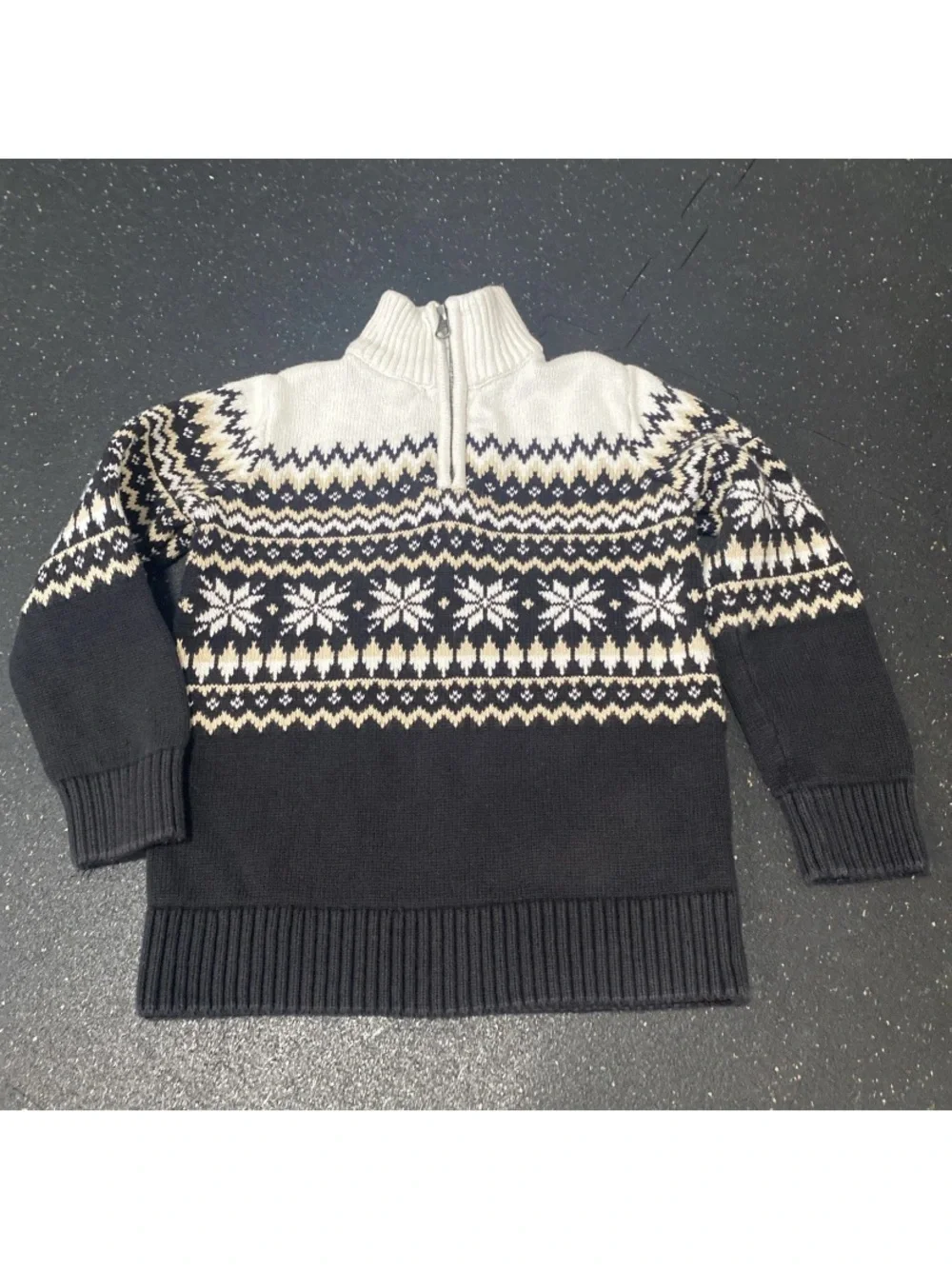 The Children's Place Black and Cream Fair Isle Half-Zip Sweater size 5/6